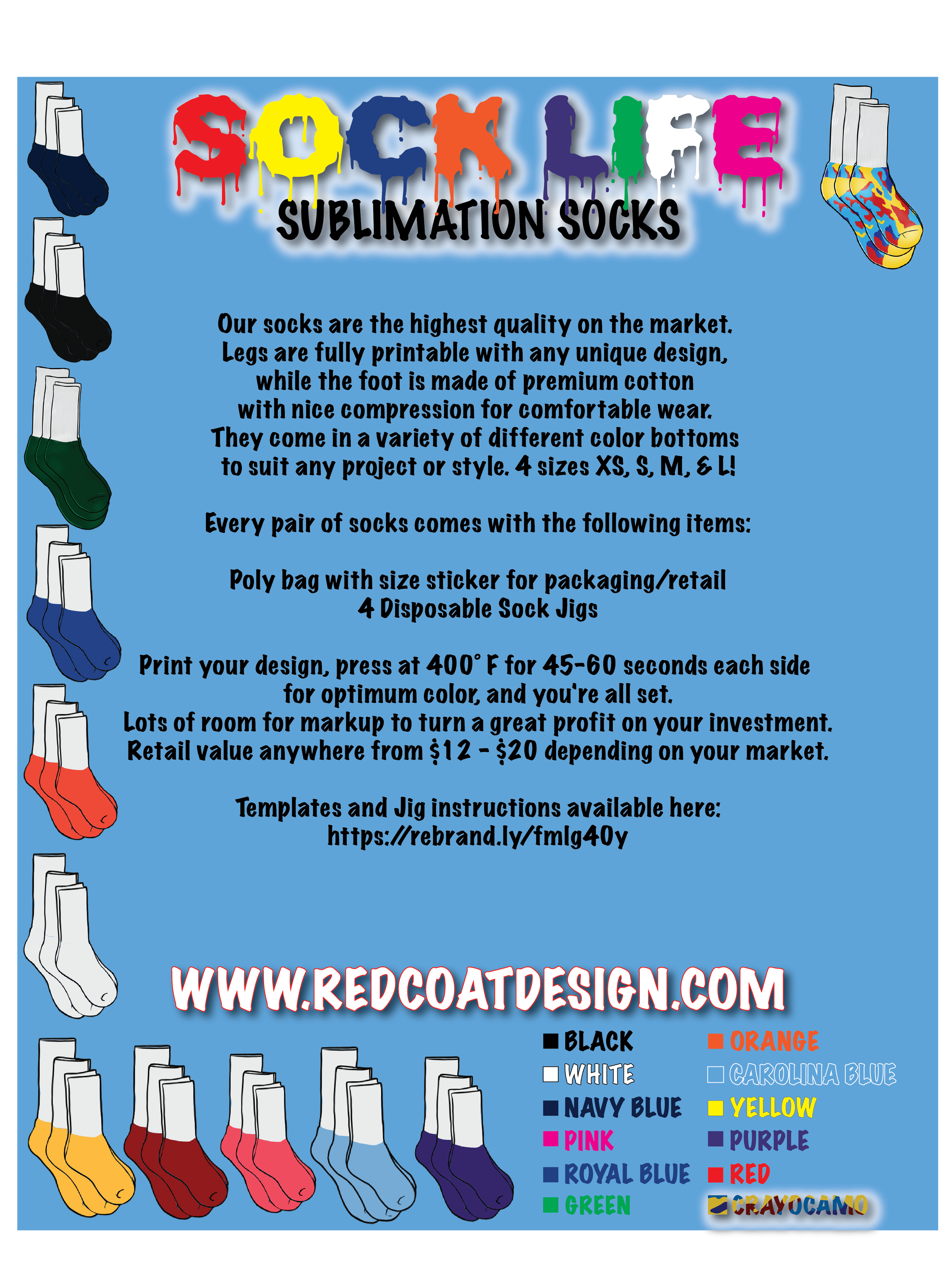 Sublimation Socks  Red Coat Design Studio